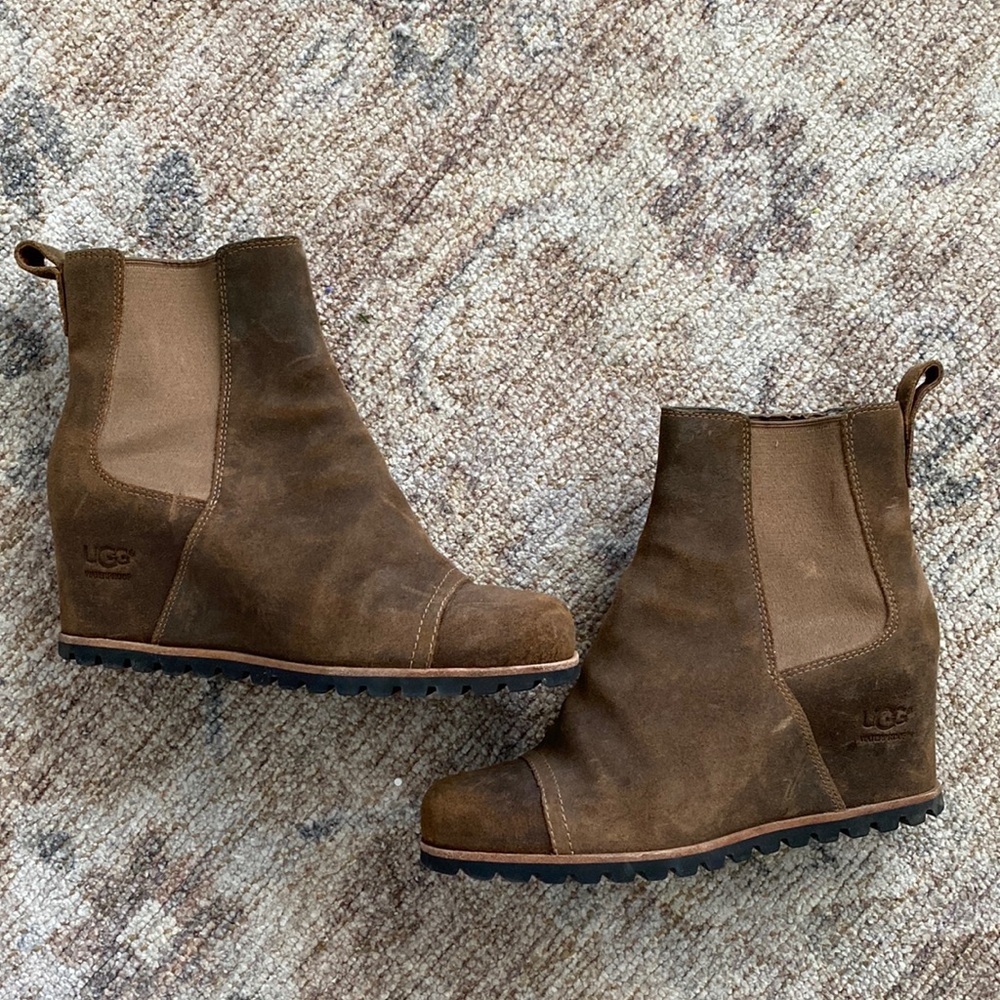 UGG Chocate Brown wedge booties size 8 (waterproof)